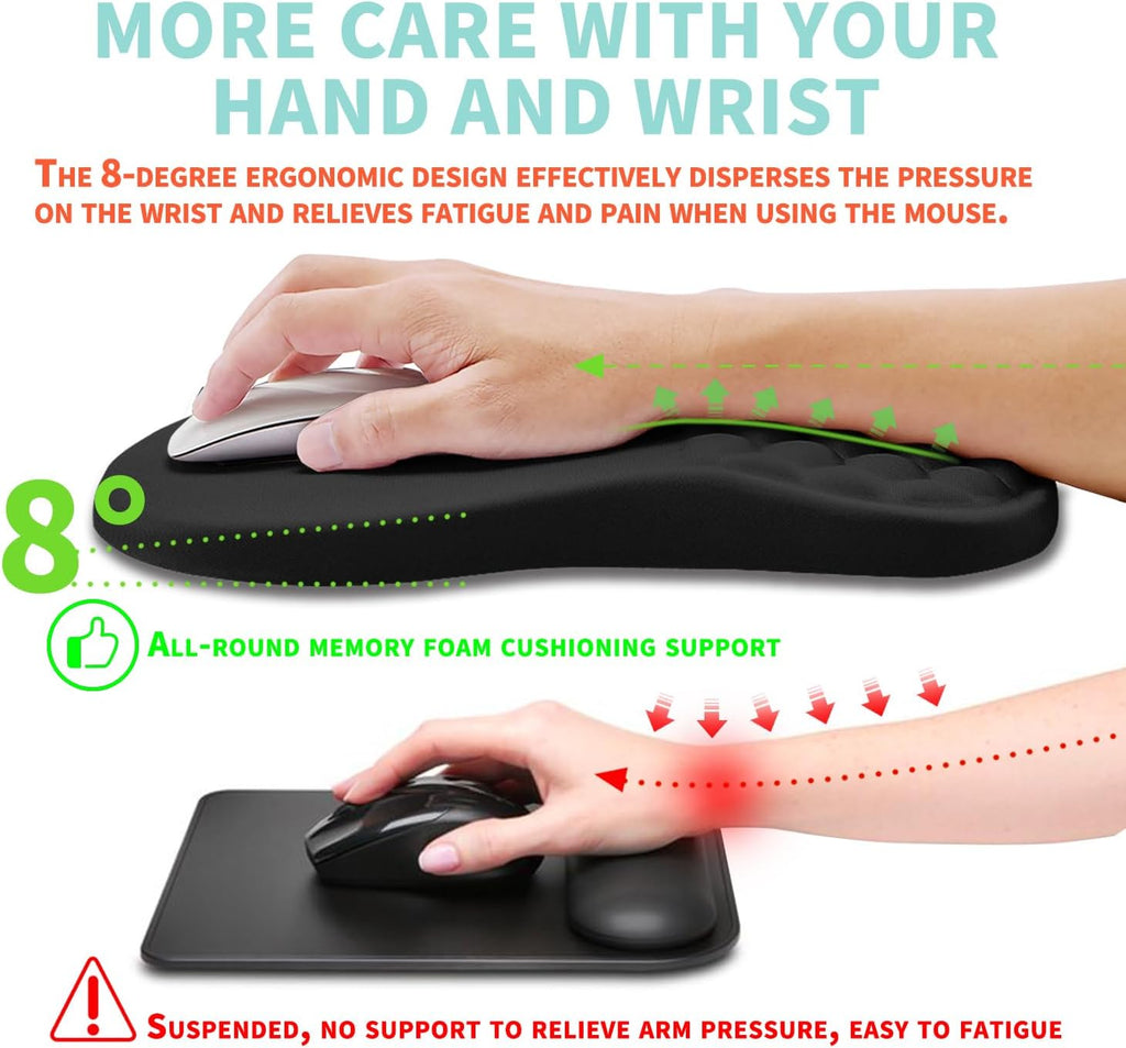 Ergonomic Mouse Pad Wrist Support with Memory Foam Massage Bulge, Carpal Tunnel Pain Relief Mousepad Wrist Rest for