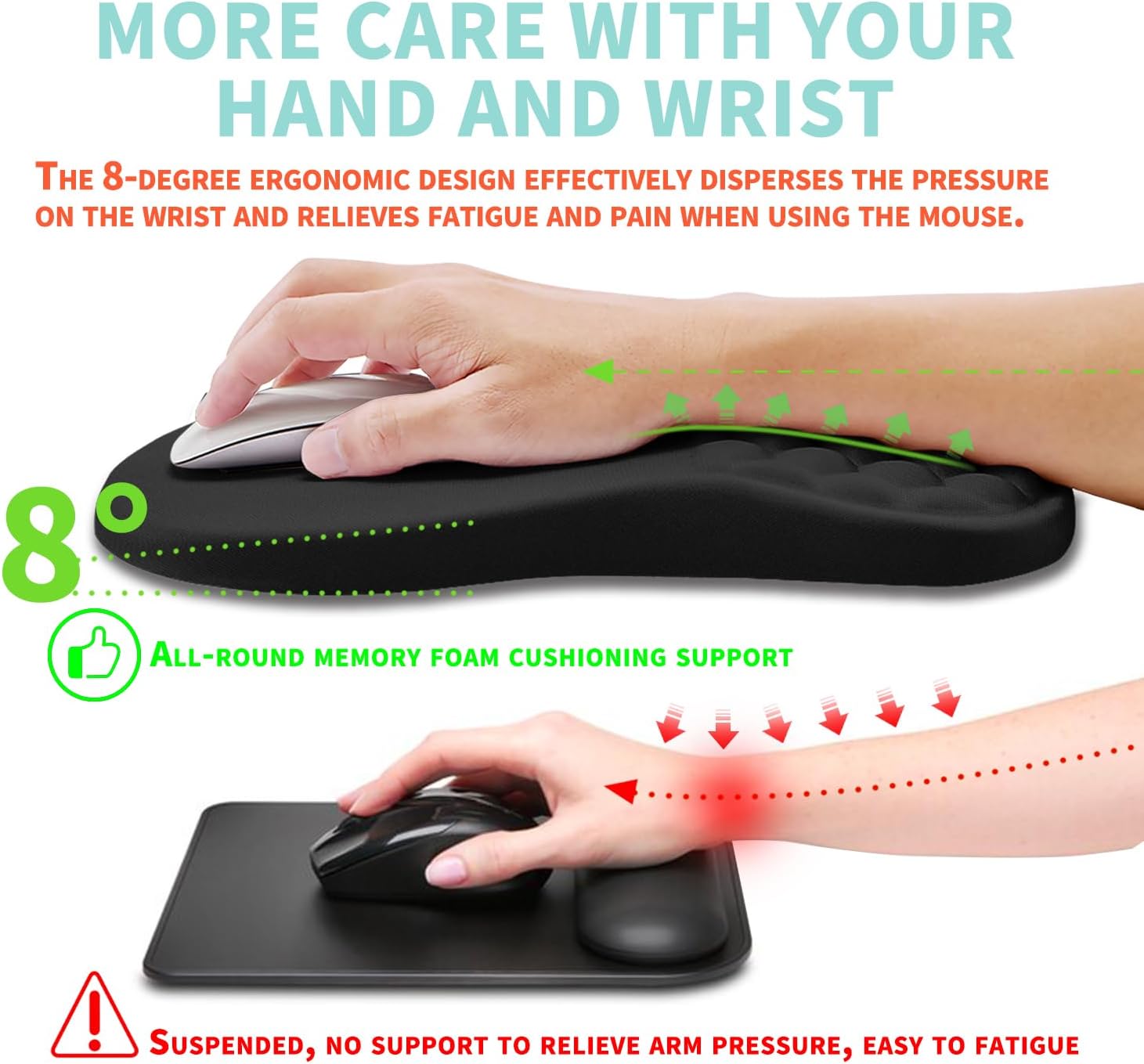 Ergonomic Mouse Pad Wrist Support with Memory Foam Massage Bulge, Carpal Tunnel Pain Relief Mousepad Wrist Rest for