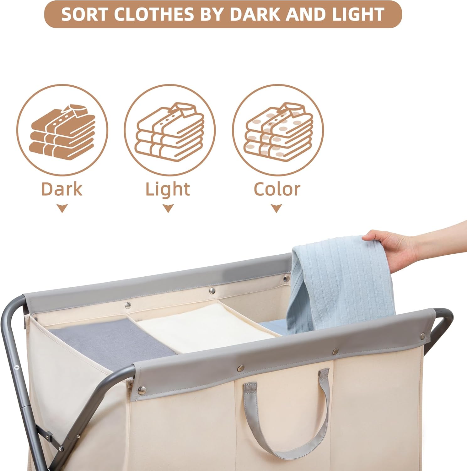 160L Collapsible Laundry Hamper with Wheels, Rolling Laundry Basket, Heavy Duty Cloth Sorter with Removable Bag