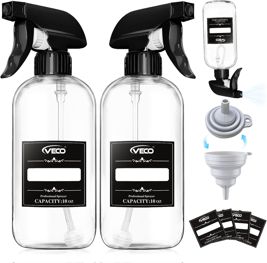 300mL (10oz) 360° Spray Bottles, 2-Pack — Adjustable Nozzle, Leak-Resistant spray bottles for Cleaning, Plants, Hair
