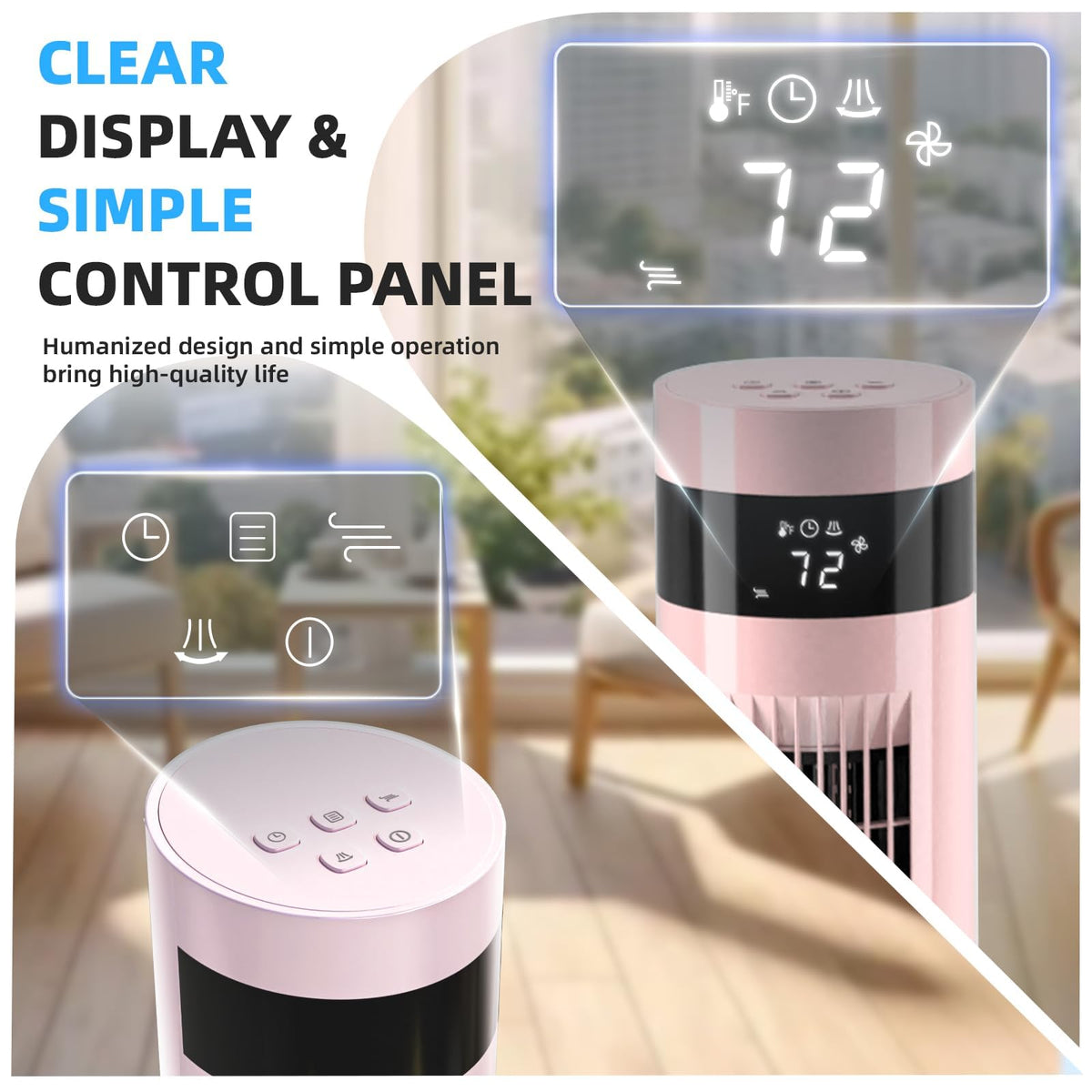 Tower Fan Portable Electric Oscillating Fan Quiet Remote Control Bladeless Floor Fan 3 Wind Speed Mode 12H Timer