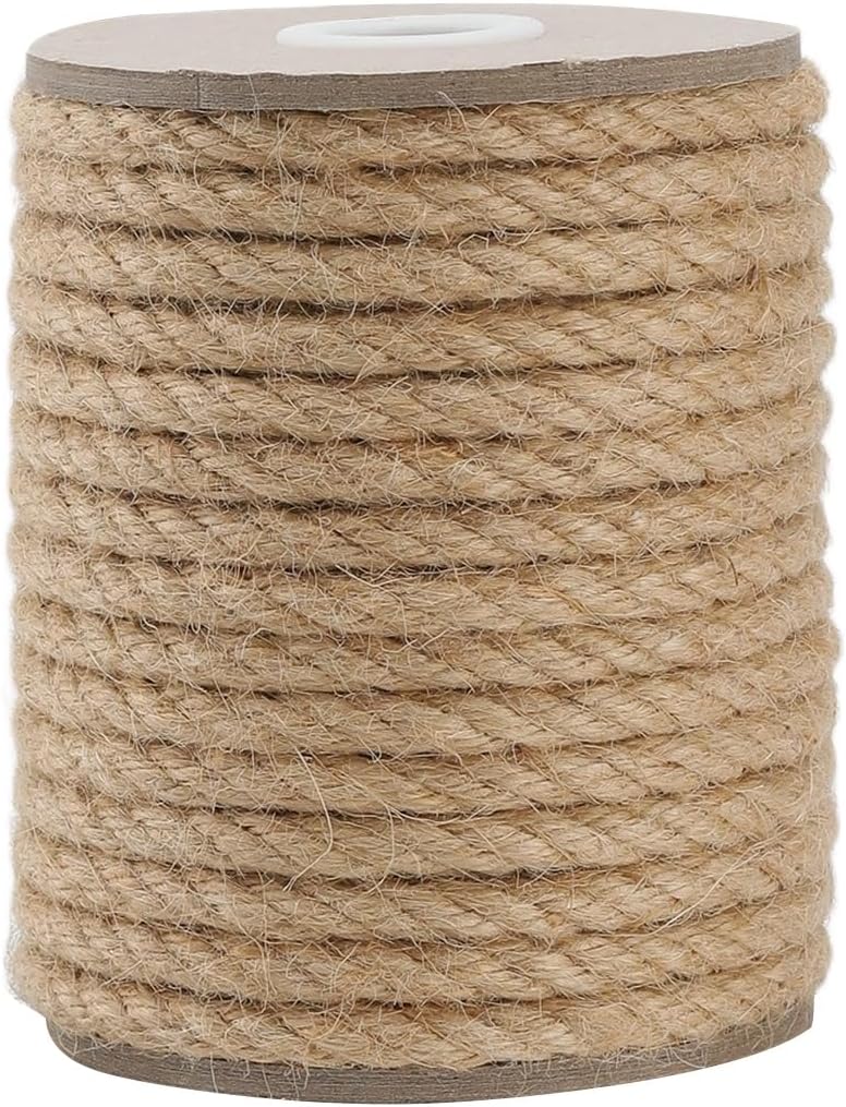 Jute Rope 8MM x 50FT Heavy Duty and Thick Twine Rope for Crafts Projects Gardening Bundling Cat Scratcher Scratching