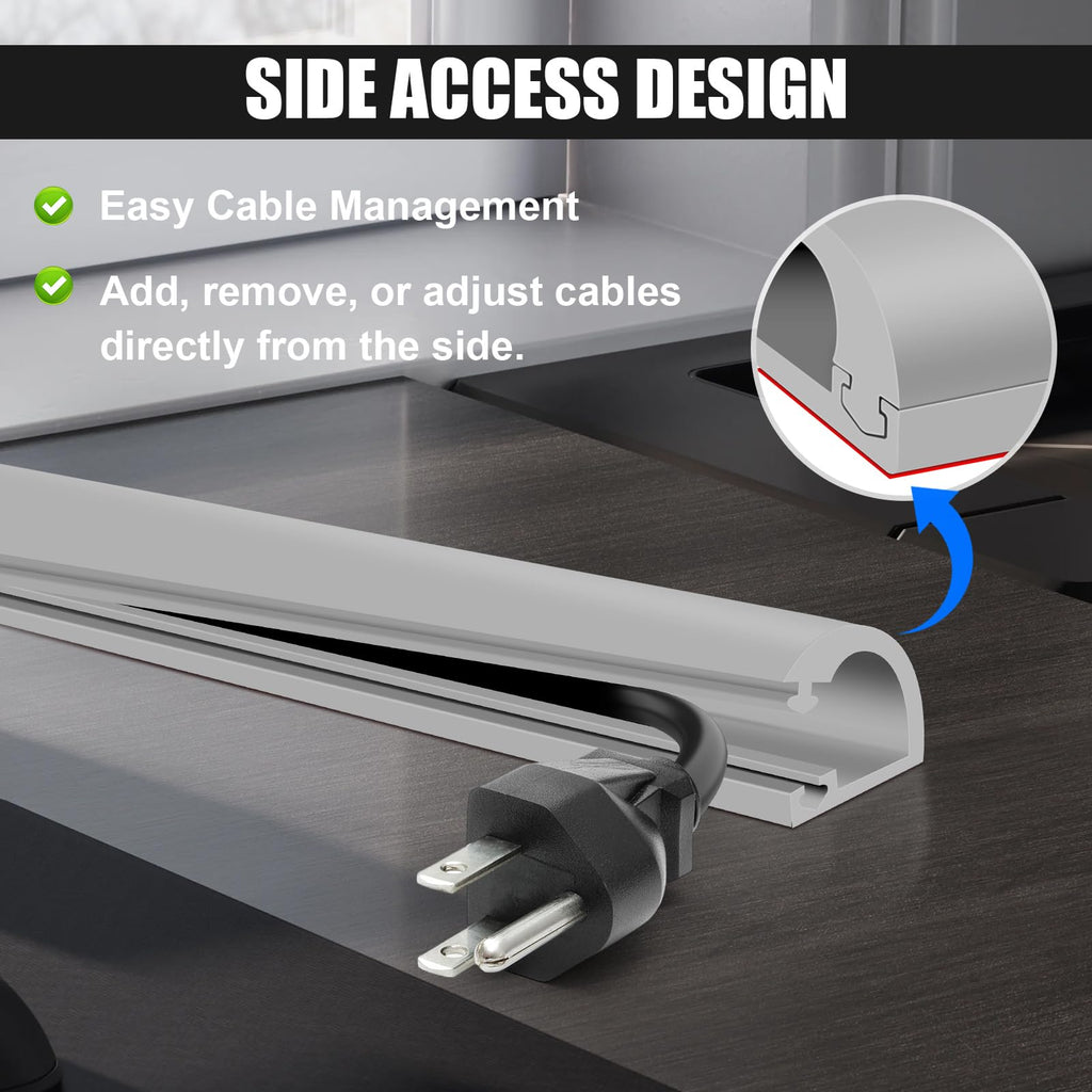 Wall Cord Hider, Side-Open Cable Raceway for on Wall,Gray,Regular-118inch
