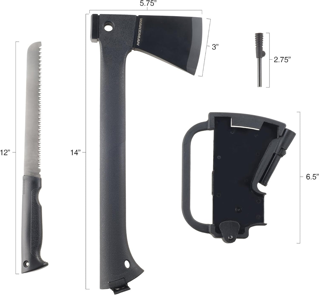 Camping Hand Axe and Survival Gear - Lightweight Hatchet with Nested Serrated Wood Saw Knife and Magnesium Fire