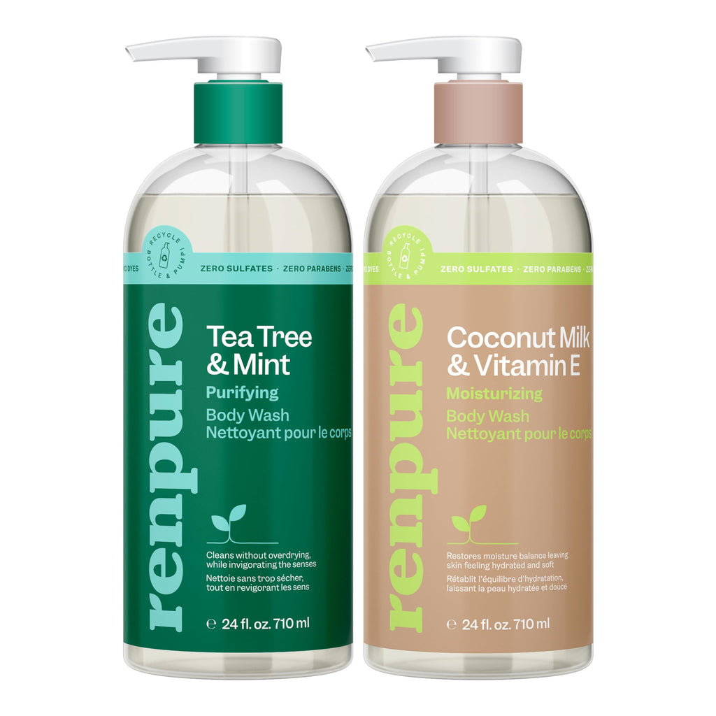 Tea Tree & Mint and Coconut & Vitamin E Body Wash Set, 2x24oz