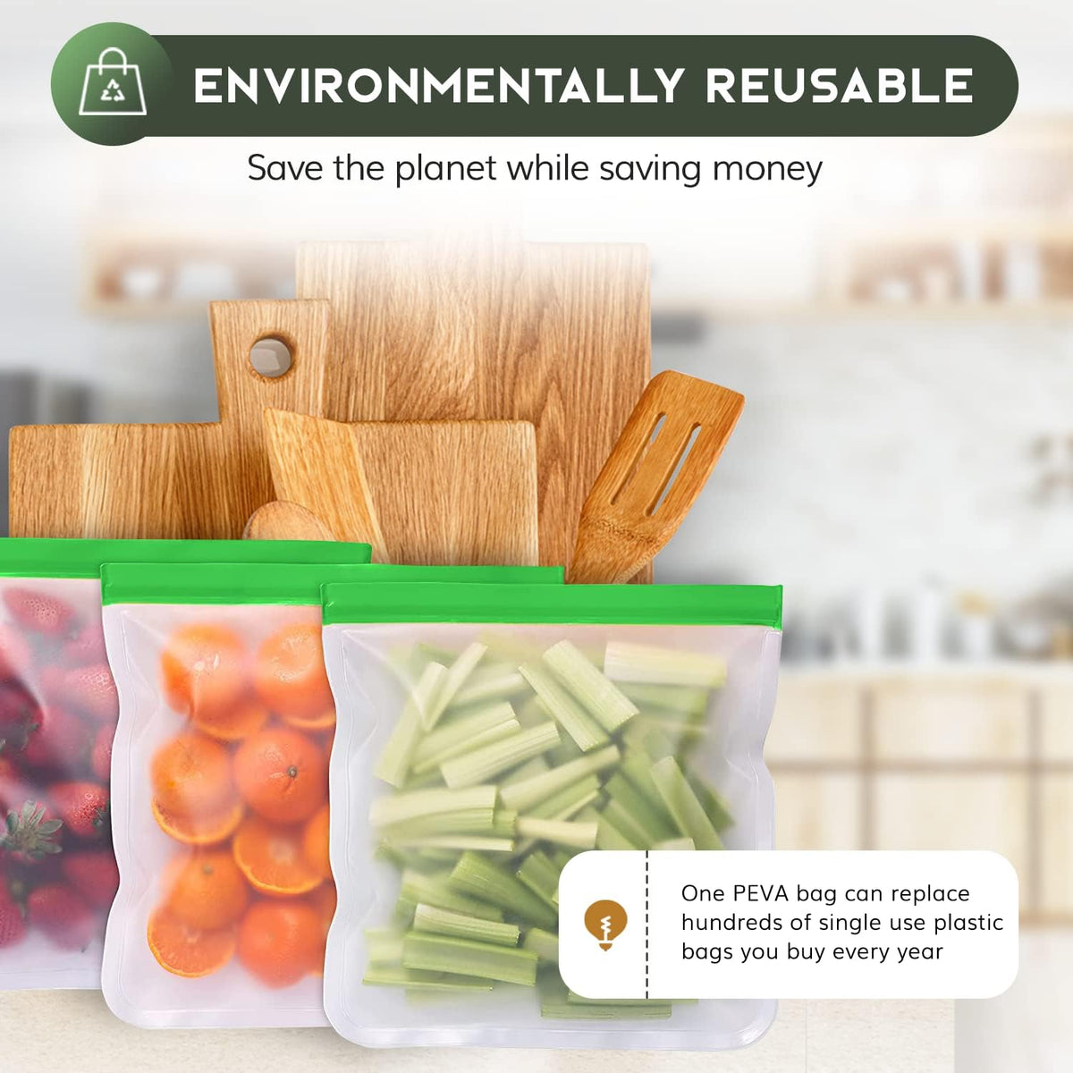 12 Pack Reusable Food Storage Bags | BPA-Free | Leakproof