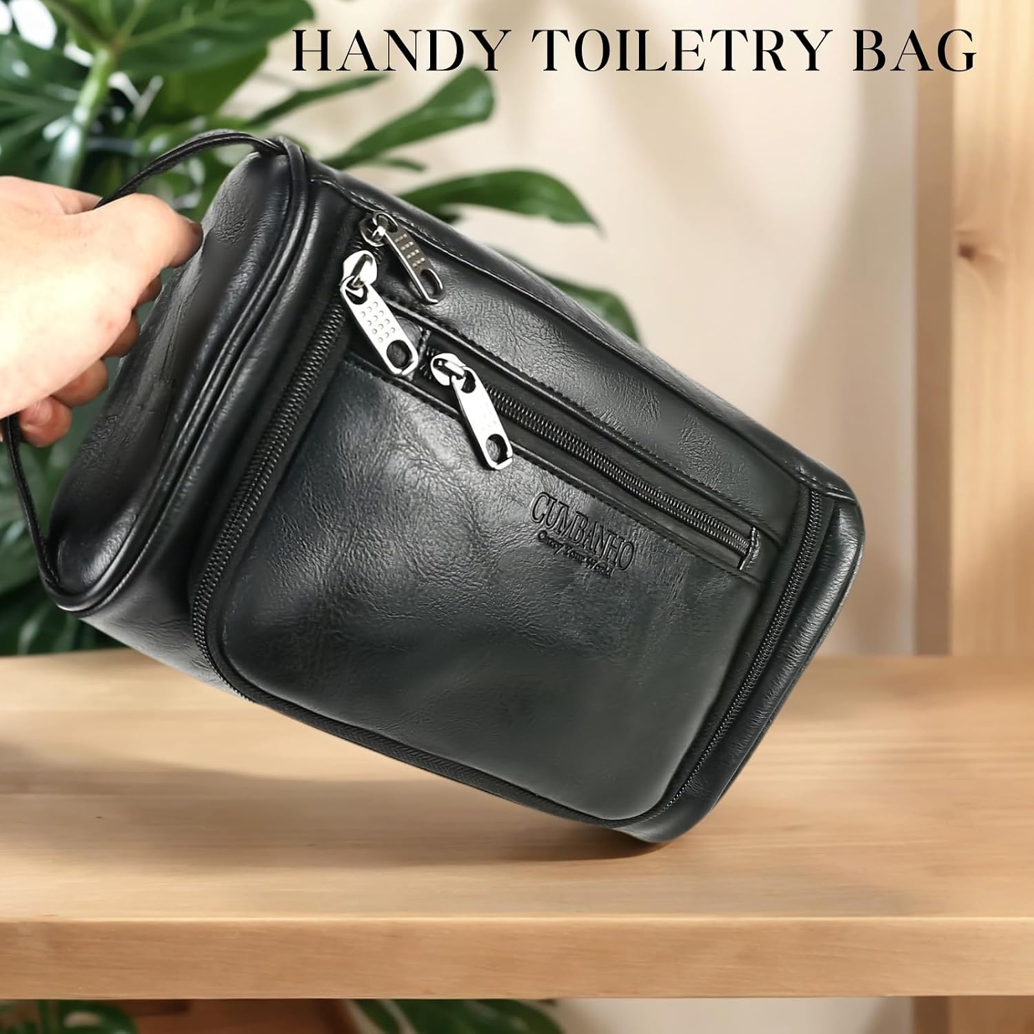 Mens Toiletry Bag,Compact Dopp Kit for Men Travel, PU Leather Shaving Kit, Water-Resistant Minimalist Organizer with