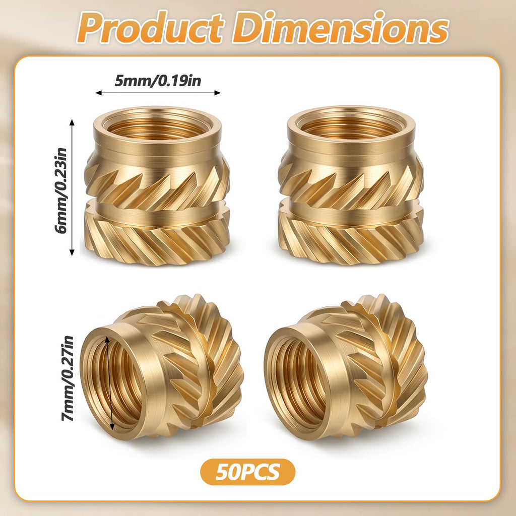 RAHHLIZS 50Pcs M5 Threaded Insert M5x6x7 Heat Set Inserts Nut