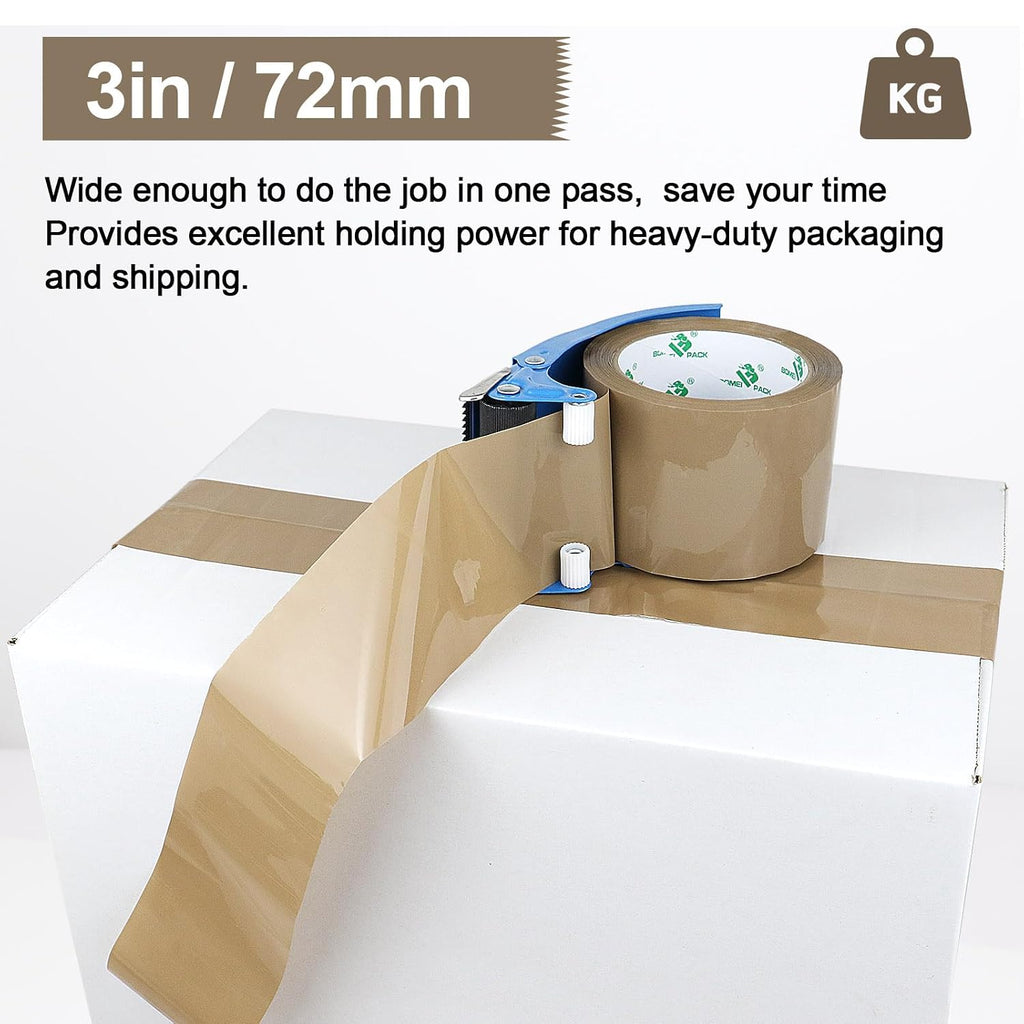 3 inch Brown Packing Tape, 6 Refills Rolls Wide Packaging Tape for Moving, Shipping and Storage, 2.4 Mil x 60 Yards