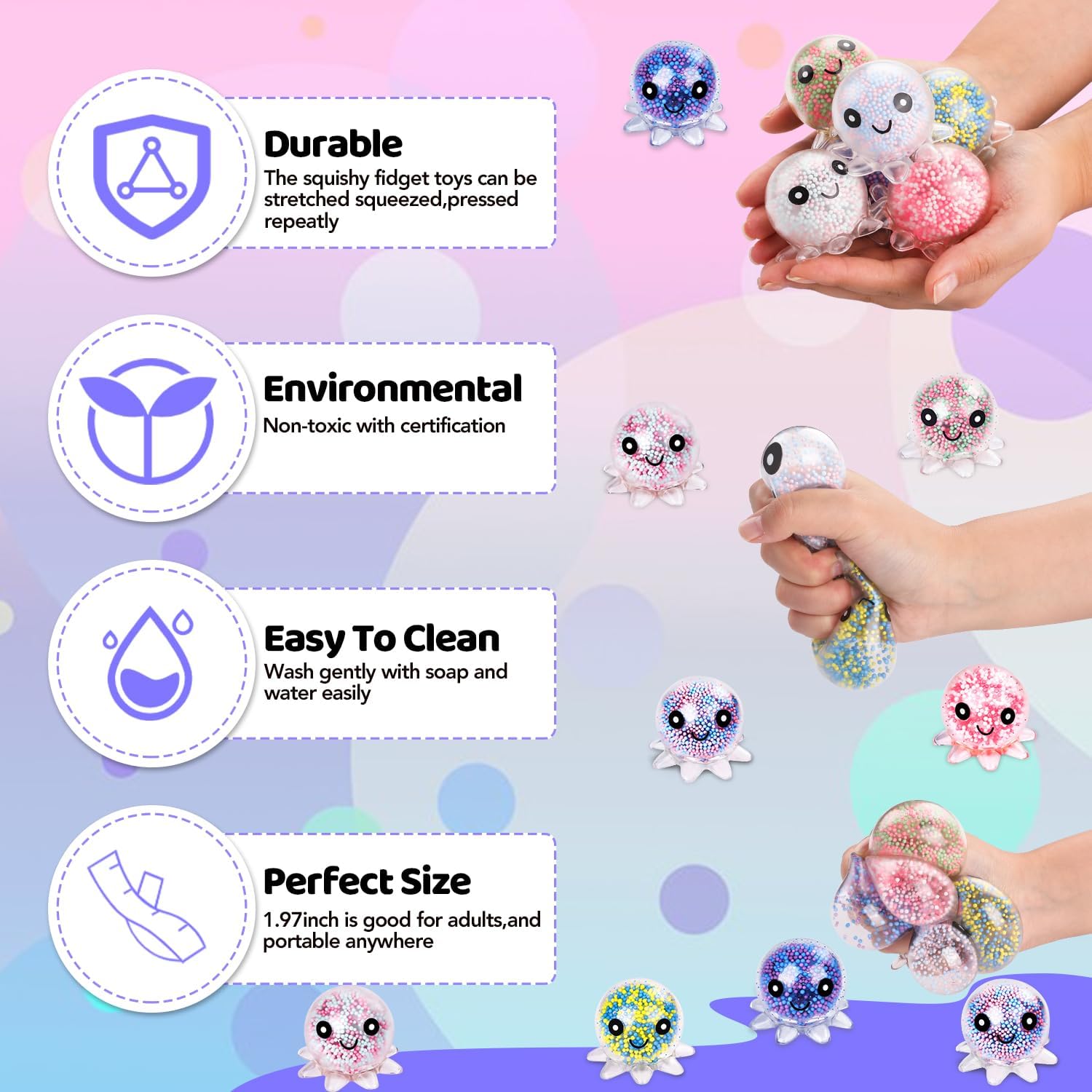 12 Pack Fidget Stress Balls for Adults, Cute Octopus Stress Ball | Stress Sensory Stress Ball, Bulk Squishy Squeeze