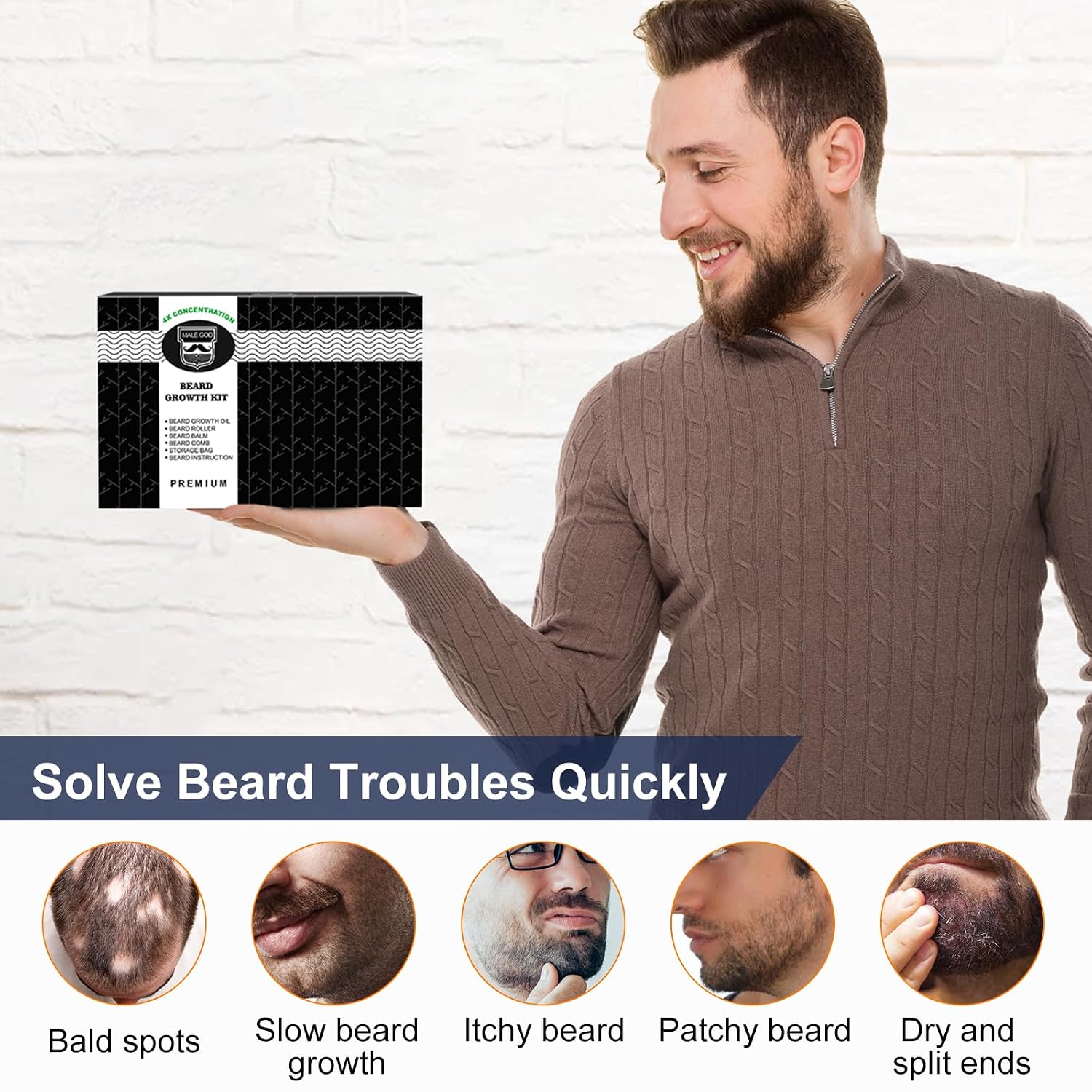 Beard Kit, Beard Growth Kit w/Natural Ingredients Beard Oil & Balm & Comb, Beard Growth Oil w/4X Thickening Biotin