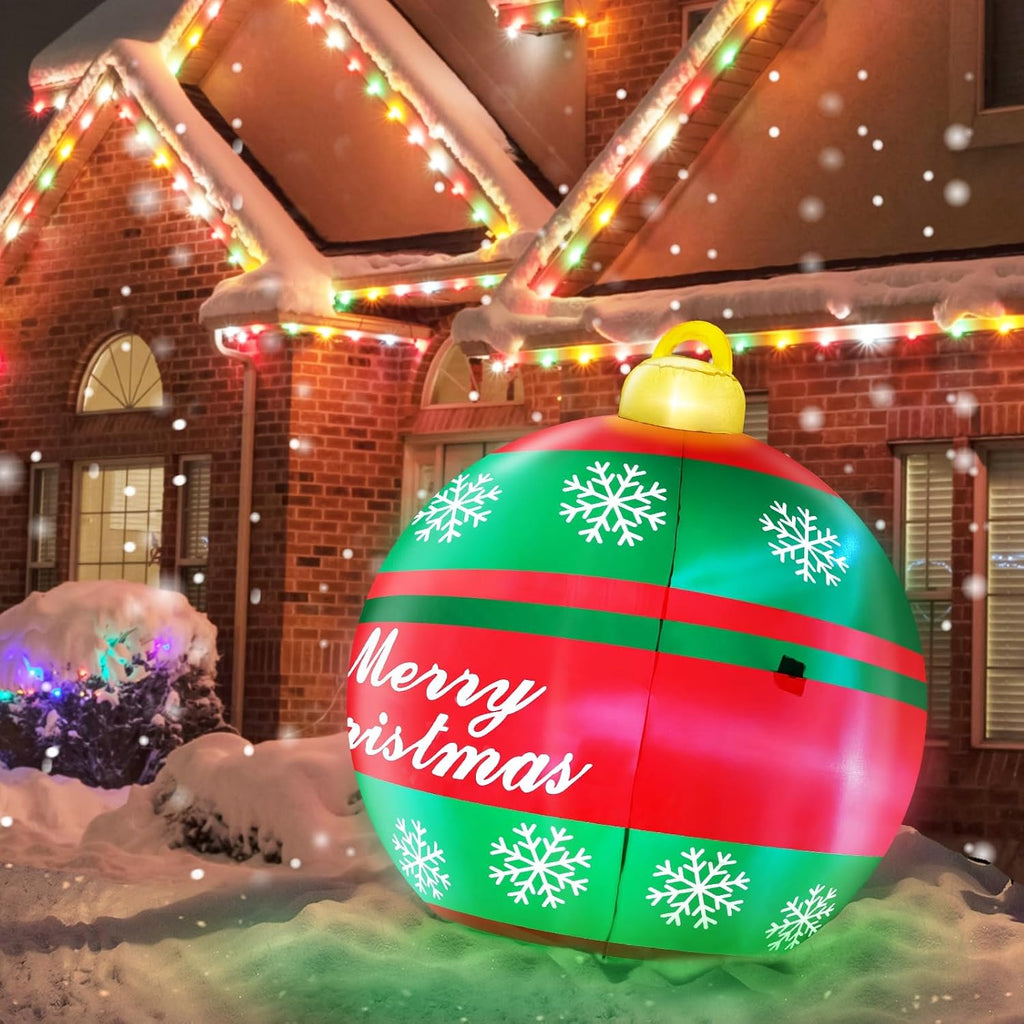 6 Ft Giant Christmas Inflatable Ball Christmas Decorations Outdoor with LED Lights Snowflake Merry Christmas Blow Up