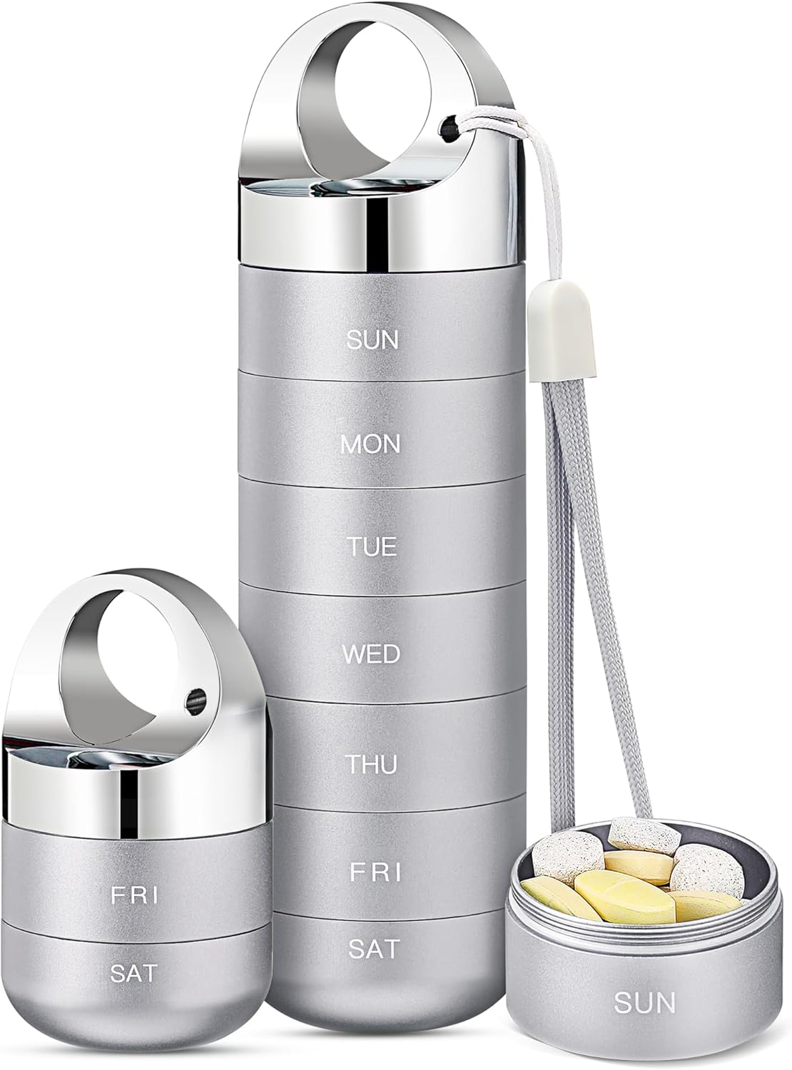 Metal Travel Pill Organizer, Portable Waterproof Weekly Pill Box, Large Aluminum Alloy Pill Case Container, BPA Free