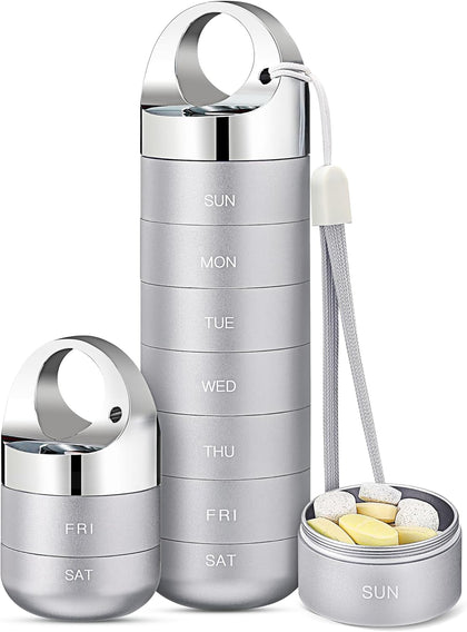 Metal Travel Pill Organizer, Portable Waterproof Weekly Pill Box, Large Aluminum Alloy Pill Case Container, BPA Free