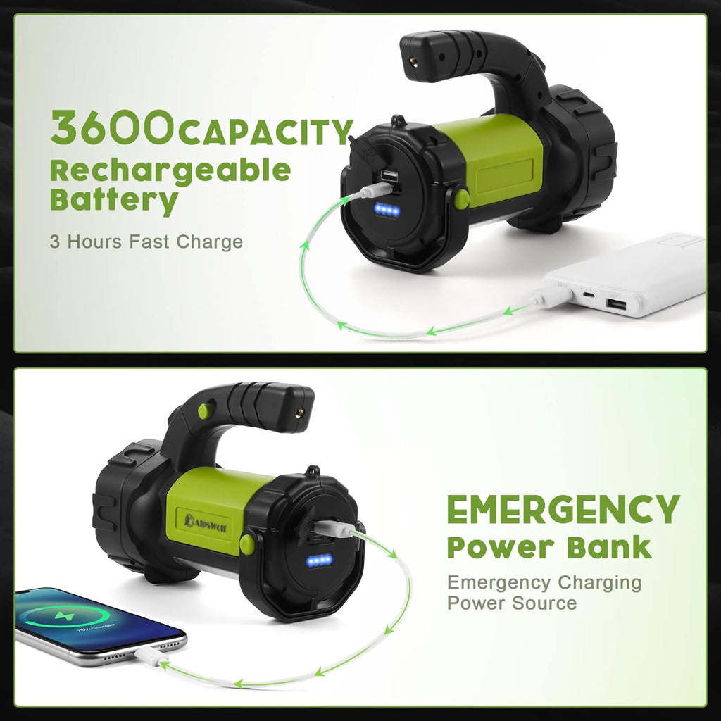 Camping Lantern Rechargeable, LED Flashlight Spotlight Lantern with 800LM, 3600 mAh, Strap Included Portable Bright