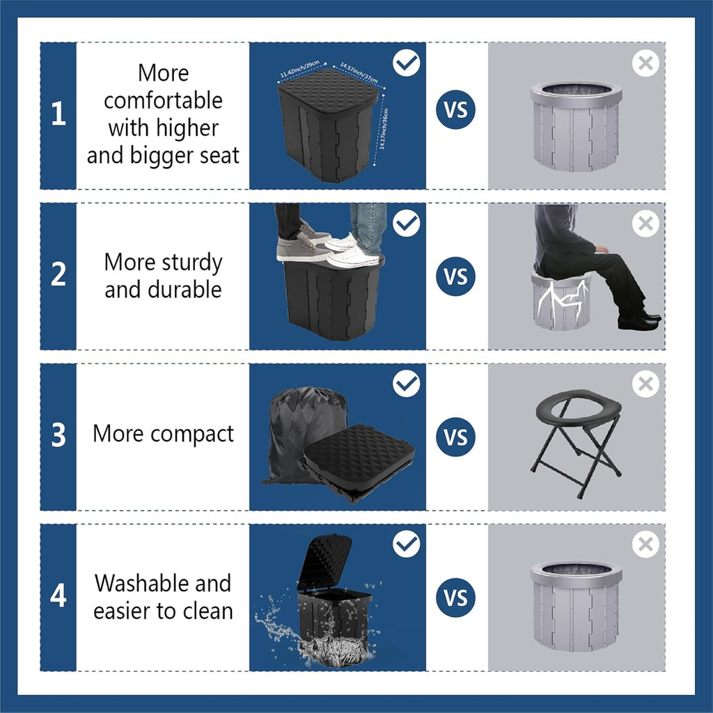 XL Portable Folding Camping Toilet For Adults & Kids, Lightweight | XL Portable Folding Toilet with Lid,Travel