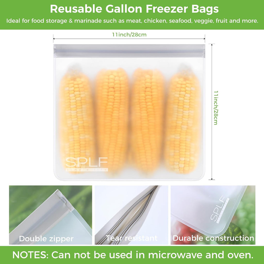 6 Pack Reusable Gallon Freezer Bags Dishwasher Safe, Gray