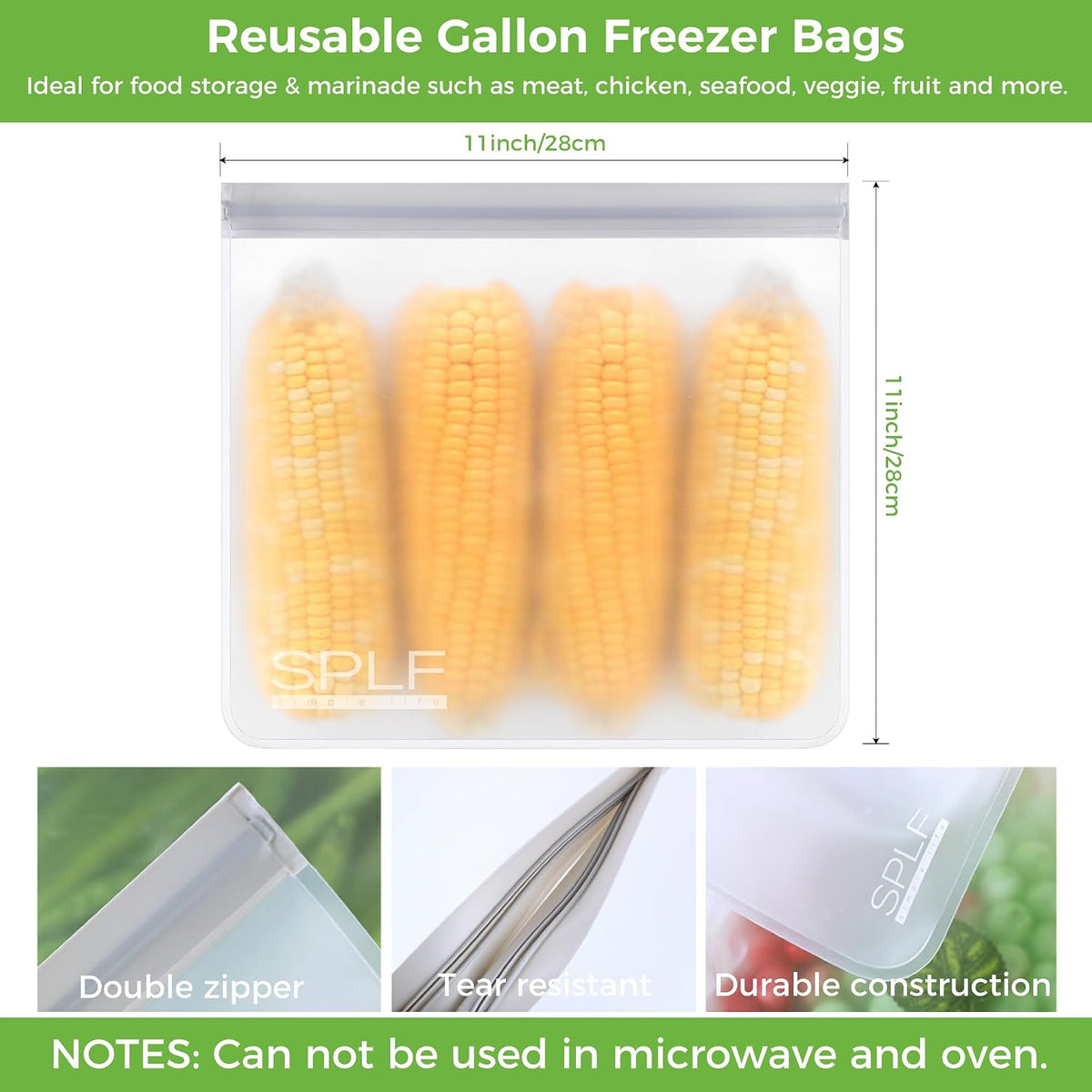 6 Pack Reusable Gallon Freezer Bags Dishwasher Safe, Gray