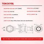 TOKCKYBL 19mm Latching Push Button Switch 12V DC, IP65 Waterproof