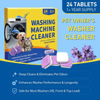 24 Count Washing Machine Cleaner for Pet Hair Relief Tablets - HE-Safe, Septic-Safe, Lavender Scent, 1-Year+ Supply