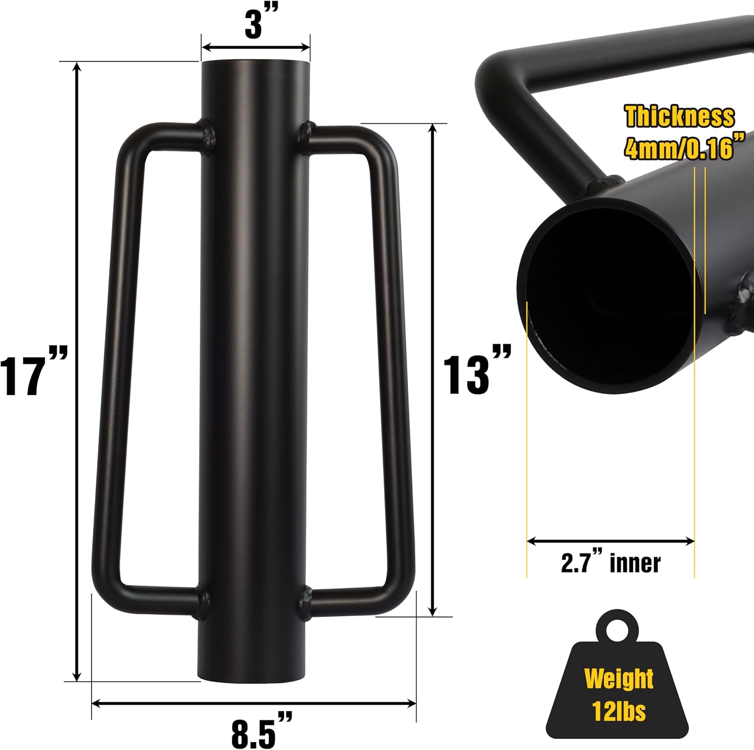 Fence Post Driver, Heavy Duty Hand Post Pounder with Handle - Use for Metal U Posts, T Posts, Garden Fence (12 Lbs)