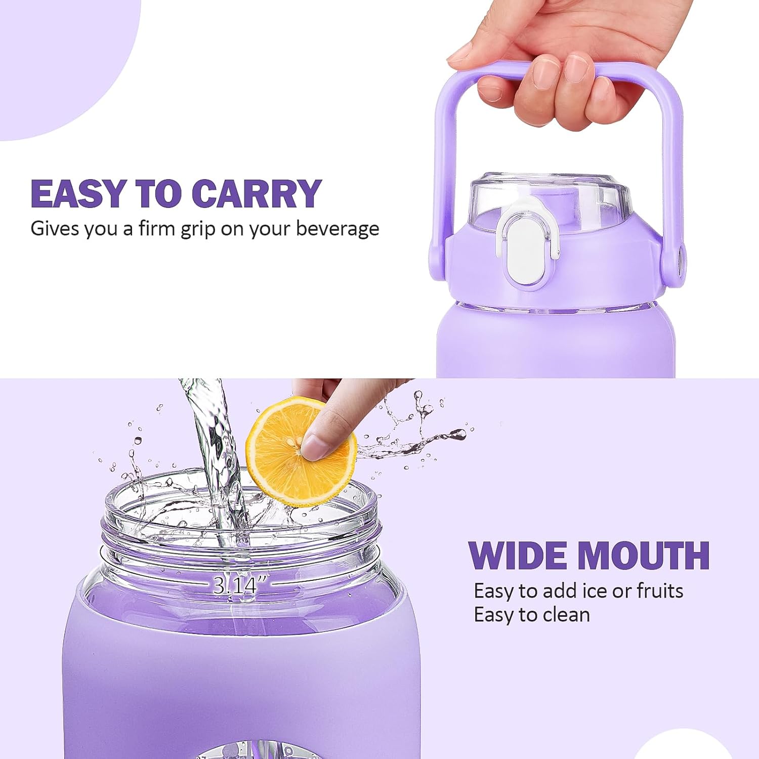 64oz Glass Water Bottles with Straw, Half Gallon Motivational Glass Bottle with Silicone Sleeve and Time Marker, 2L