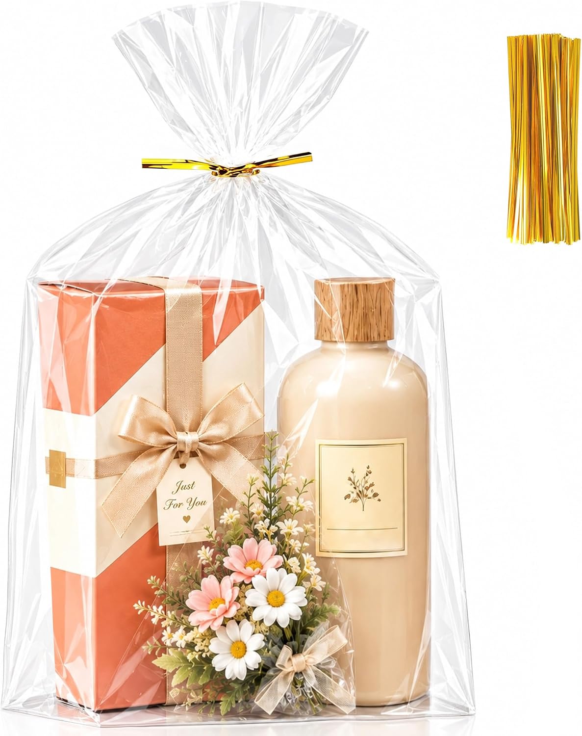 Large Clear Gift Bags 10x14 Inch, 50Pcs Gusseted Cellophane Bags