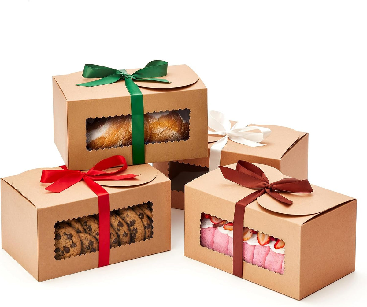 Large Bread Gift Boxes with Ribbons & Window (20 Pack) Mini Loaf Packaging