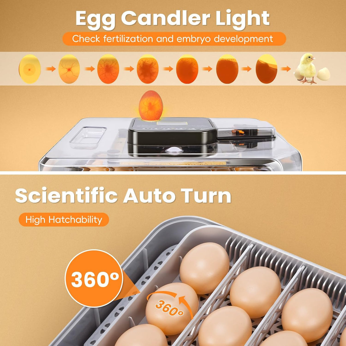 48 Incubators for Hatching Eggs, Egg Incubator with Automatic Egg Turning and Humidity Control, Temp Control, Egg
