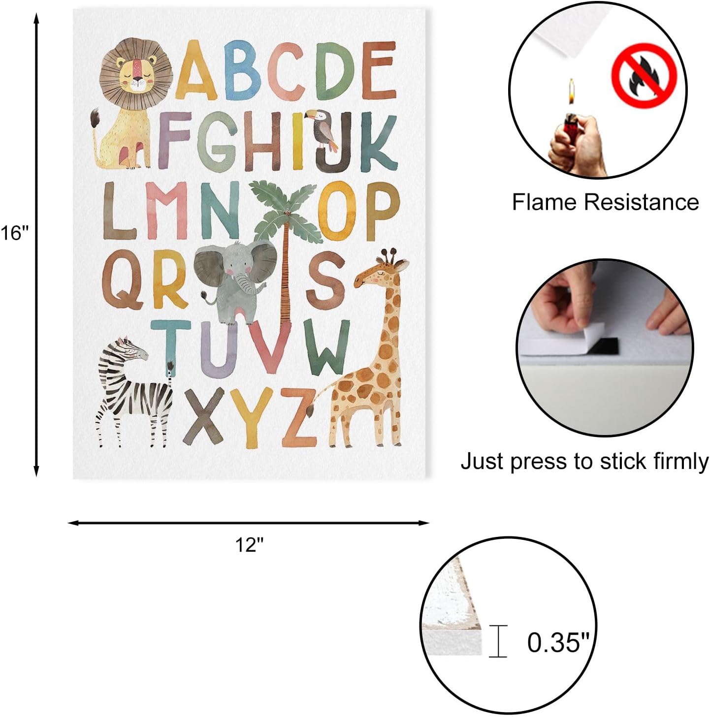 ABC Poster Nursery Wall Decor: Boho Alphabet Art for Classroom Wall, Safari Animal Kids Wall Art, ABC Letters Print