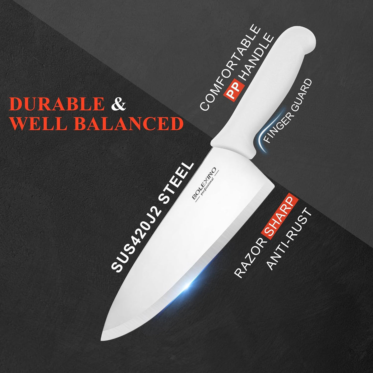 8" Chef Knife, Professional Kitchen Knife with Grip