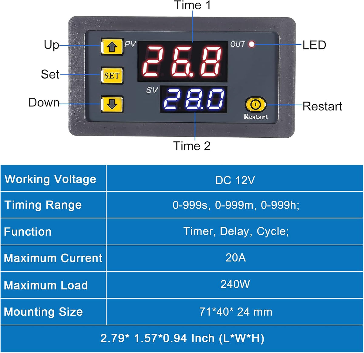 2Pcs Timer Delay Relay DC 12V 20A Programmable LED Digital Cycle Delay Relay Timer Module Switch ON-Off Control 0ms-999h