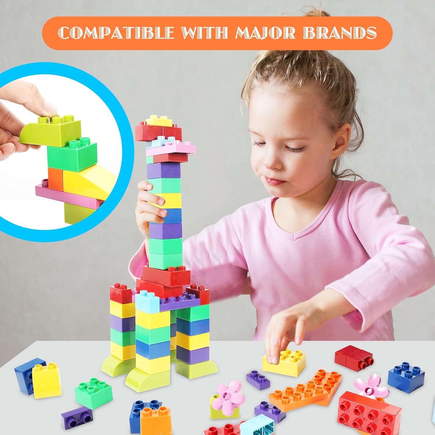 208 Piece Large Building Blocks Set - Classic Big Bricks Compatible with All Major Brands, STEM Educational Toys for