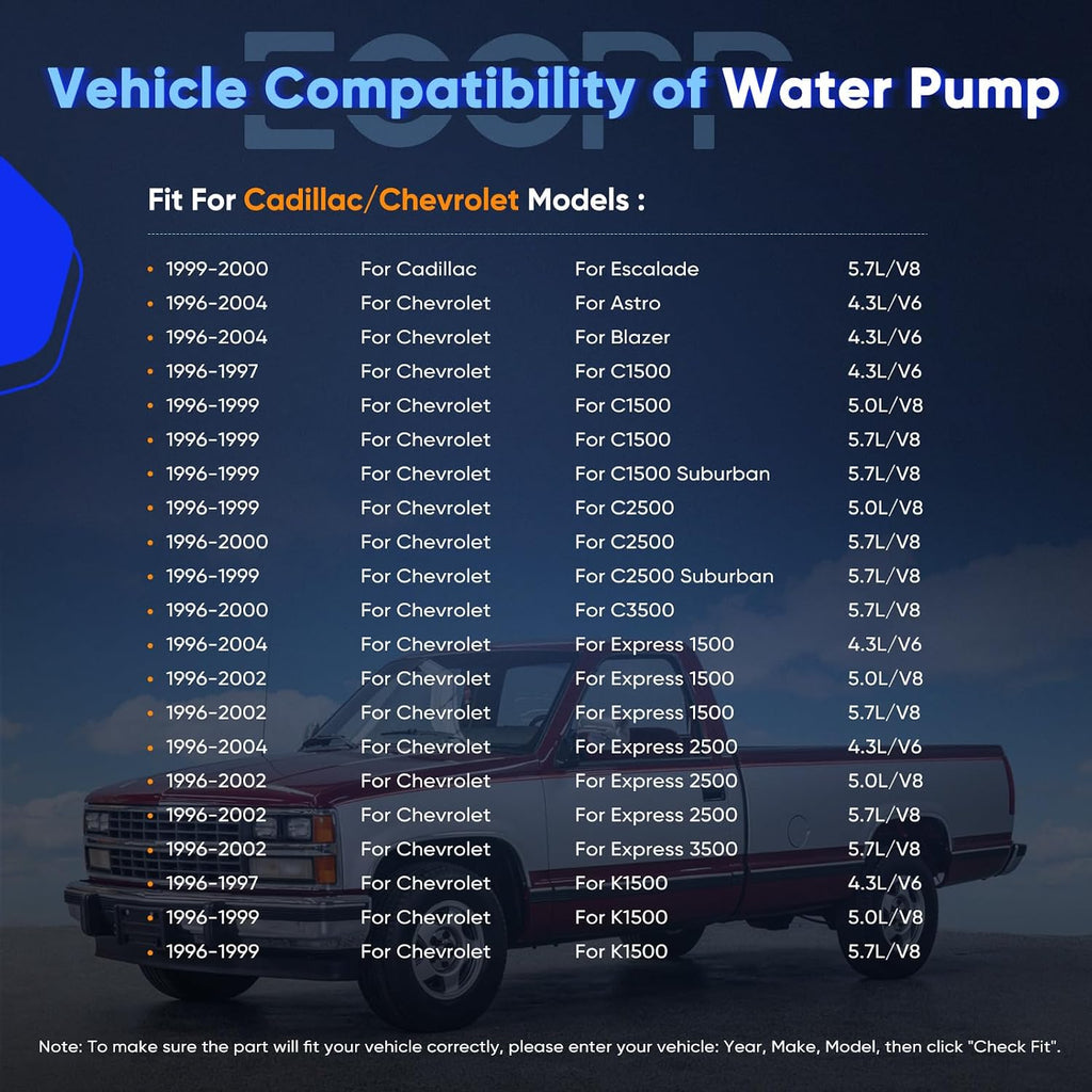 ECCPP AW5077 Water Pump w/Gasket for Chevrolet Silverado 1500 Tahoe S10