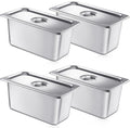 4 Pack Stainless 1/3 Size x 6 Inch Deep Steam Table Pans with Lids
