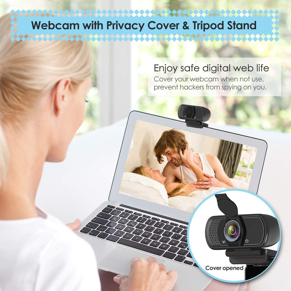 1080P Webcam with Microphone, HD Webcam Web Camera with Tripod Stand, Widescreen USB Computer Camera, Streaming Mic