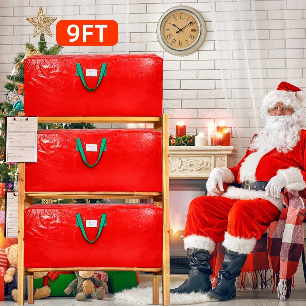Durable Large Christmas Tree Storage Bag,Fits Up to 9 ft Artificial Trees,Heavy Duty Zipper&Reinforced Handles For
