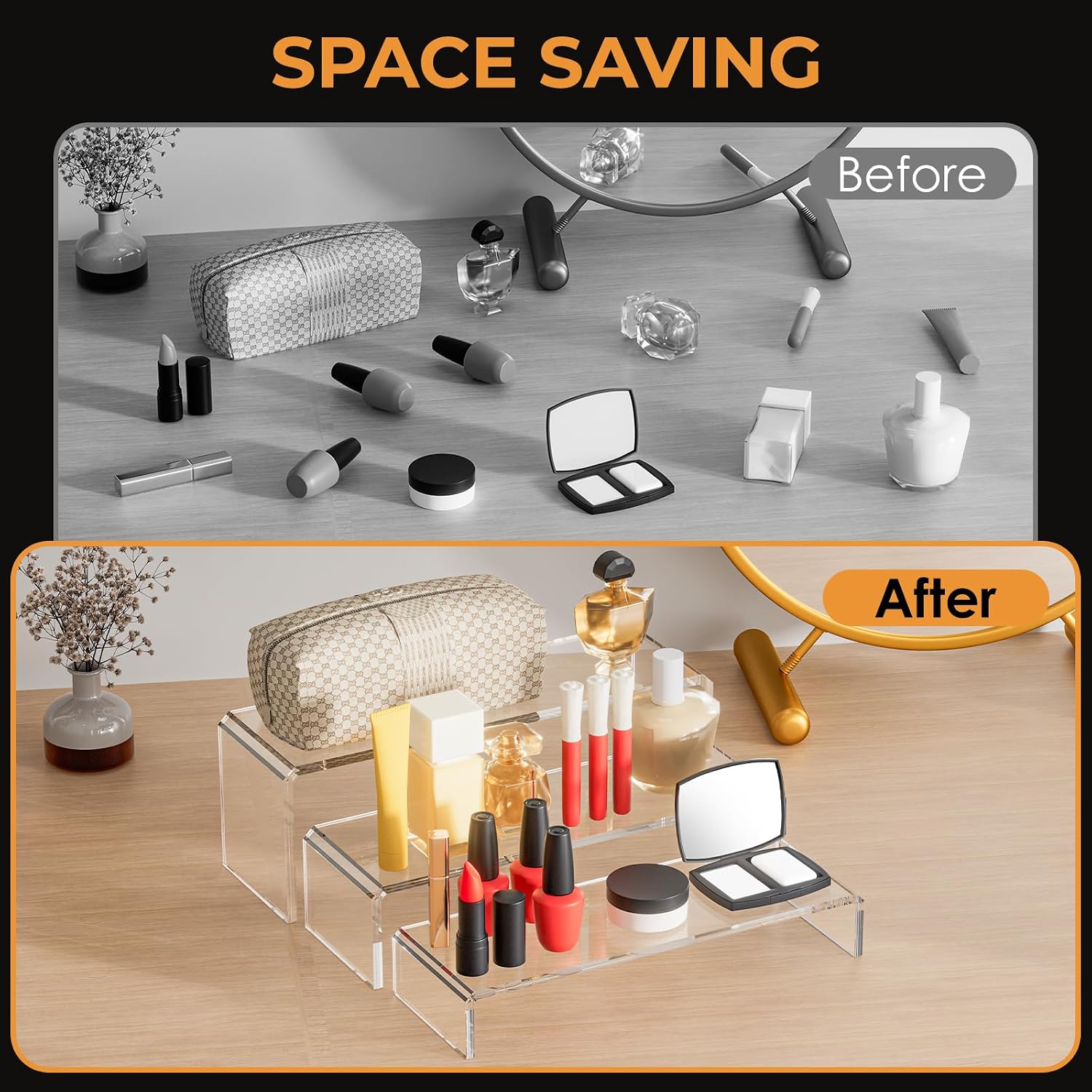 Clear Plastic Risers Display Stands Stable Multi-Size | 6-Piece Set, Rectangular, 11"~12", 4mm Thick, Ideal for
