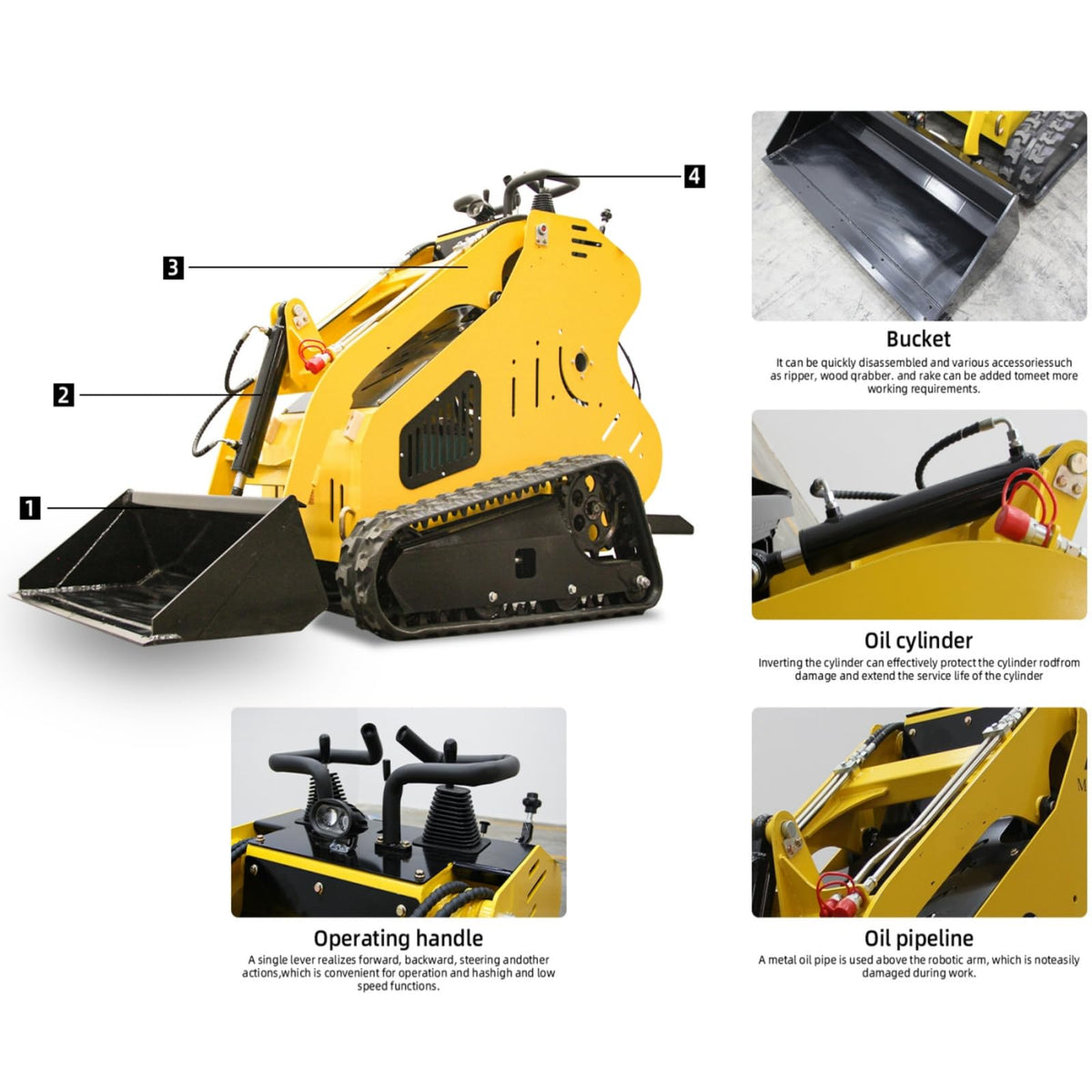Mini Skid Steer Loader with 13.5 Hp EPA Gasoline Engine, Compact Skid Steer Loader for Farm, Tight Space and Farm
