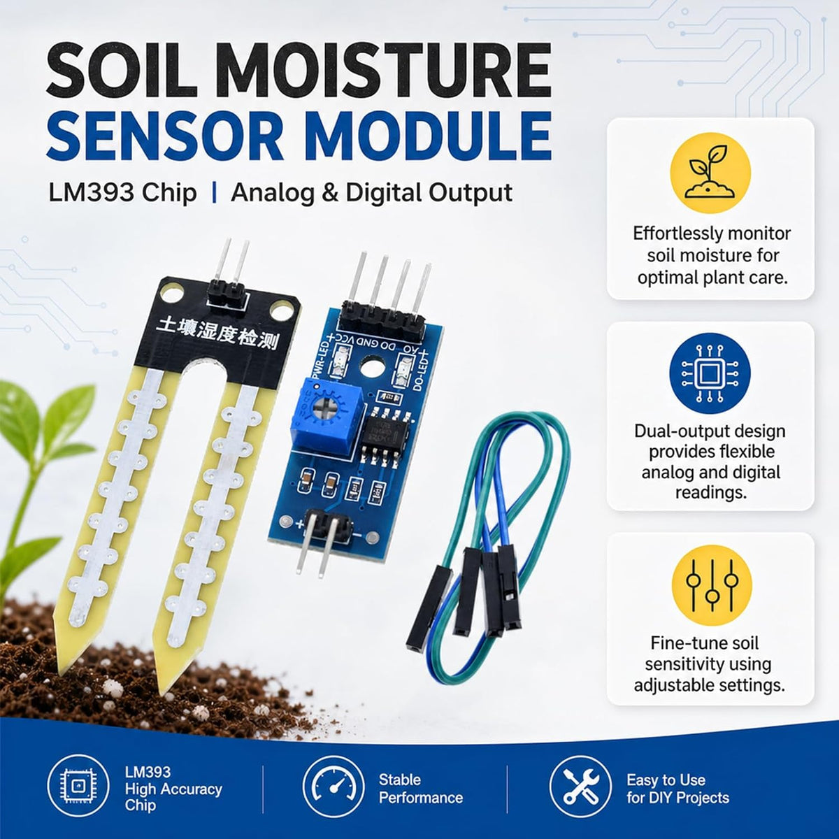5-Pack Soil Moisture Sensor Module, LM393, Analog Digital