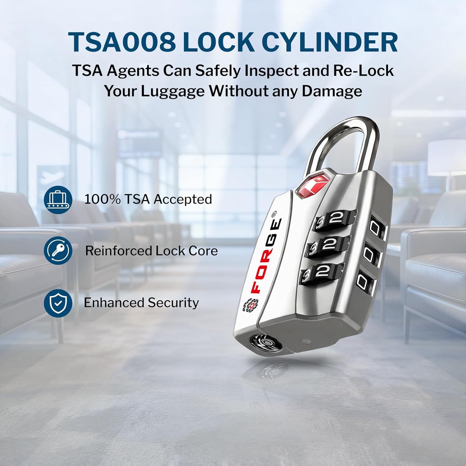 Open Alert TSA Approved Luggage Locks - 3 Digit Combination, Easy Read Dials, Zinc Alloy Body - Ideal Travel Lock for