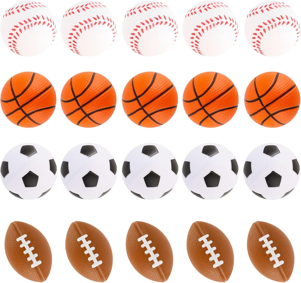 Mini Sport Stress Ball 20 Packs Sport Party Supplies Small Foam Anxious Toy Baseball Basketball Football Soccer