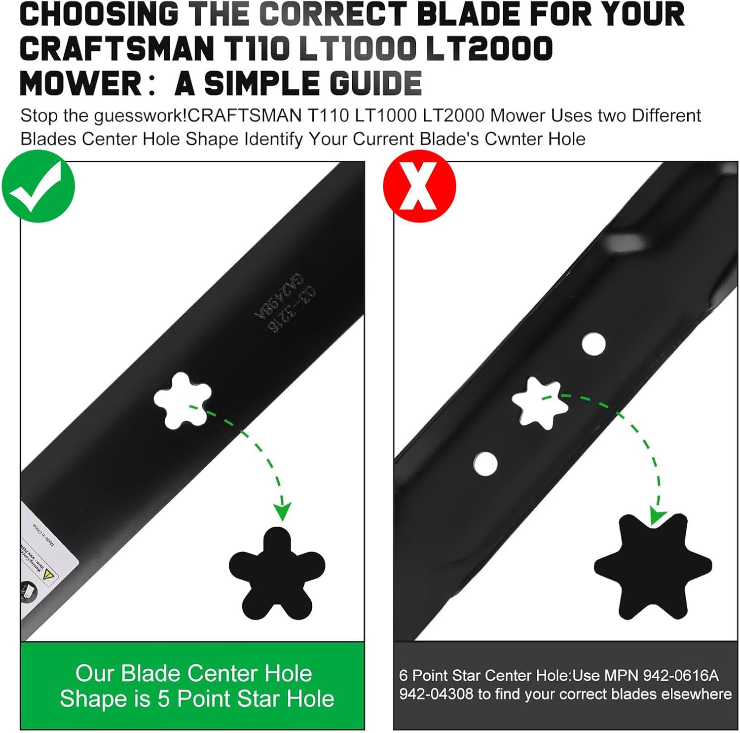 138971 42 inch Deck Craftsman Mower Blades Replacement Bagging | Fit OEM 532138971 LT1000 LT2000 T110 YT3000 Poulan