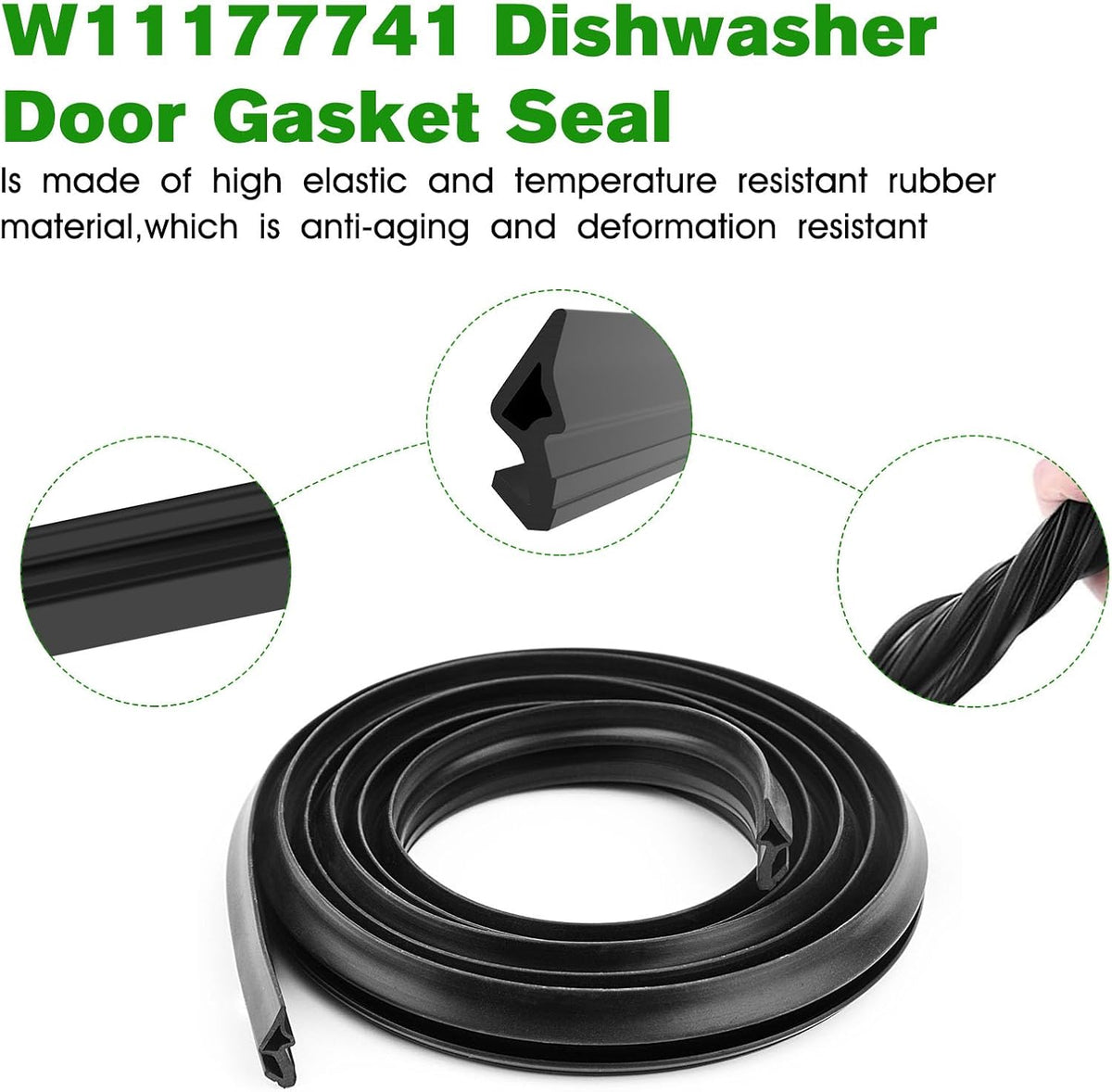 W11177741 Dishwasher Door Seal Gasket - Fits Whirlpool KitchenAid,72 Inch