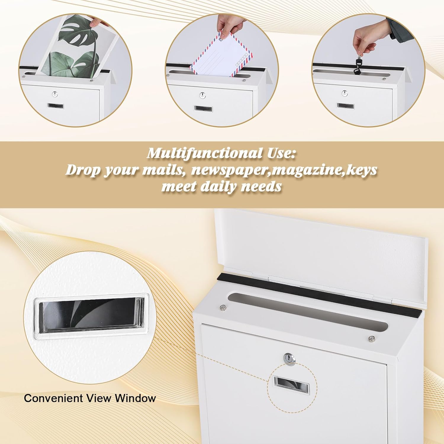 Mail Boxes with Key Lock,Locking Mailbox Wall Mounted,Security Metal Mailbox Drop Box, Modern Large Capacity,Steel