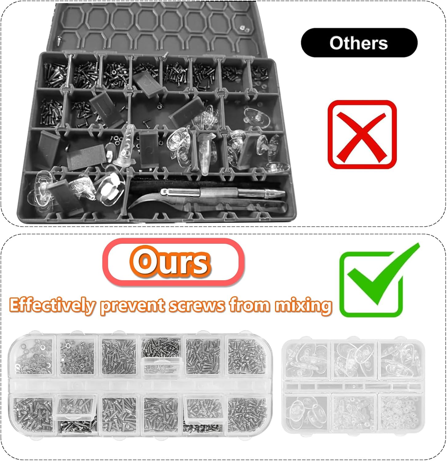 Eyeglass Repair Kit with Screws, Mini Glasses Repair Kit, Eye Glass Repairing Kit with Eyeglass Screws, Silicone Nose