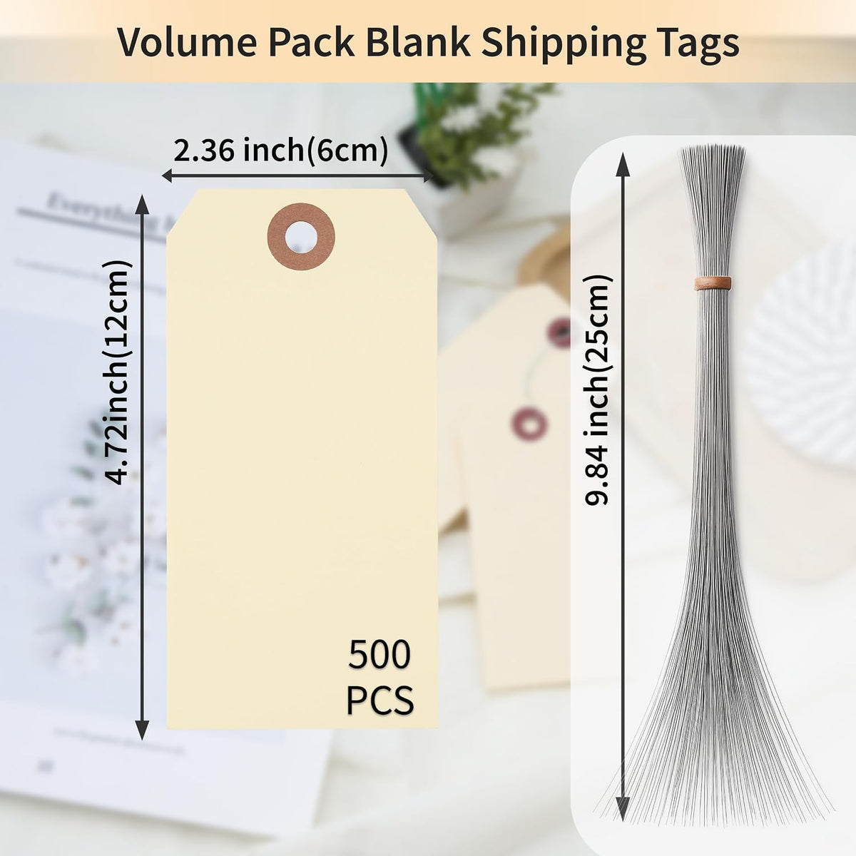 Brown Shipping Tags with Wire, 500 Pcs, 4.72x2.36 Inches