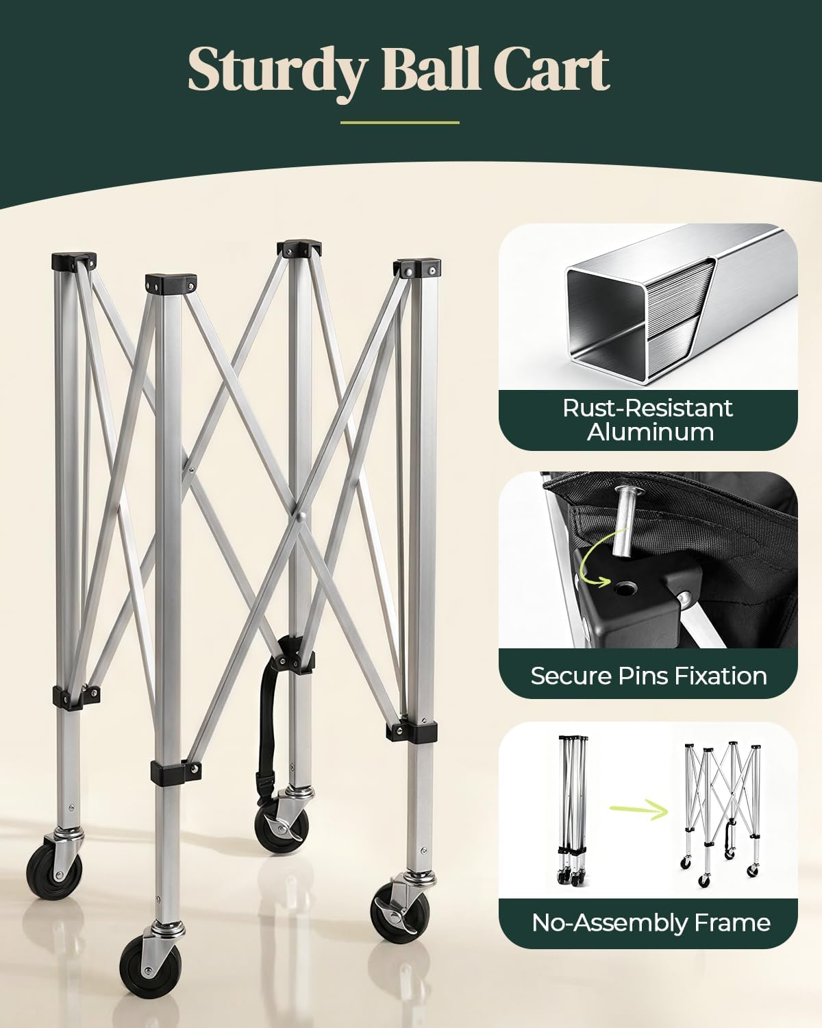 Tennis Ball Hopper for 150 Balls, Aluminum Ball Cart