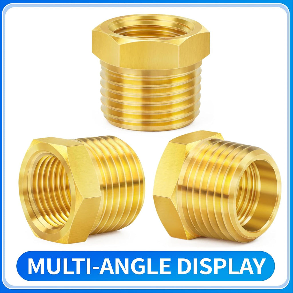 ChillWaves Brass Pipe Fitting, Reducer Hex Bushing 1/4" NPT Male x 1/8" NPT Female Thread Adapter(12-PACK)