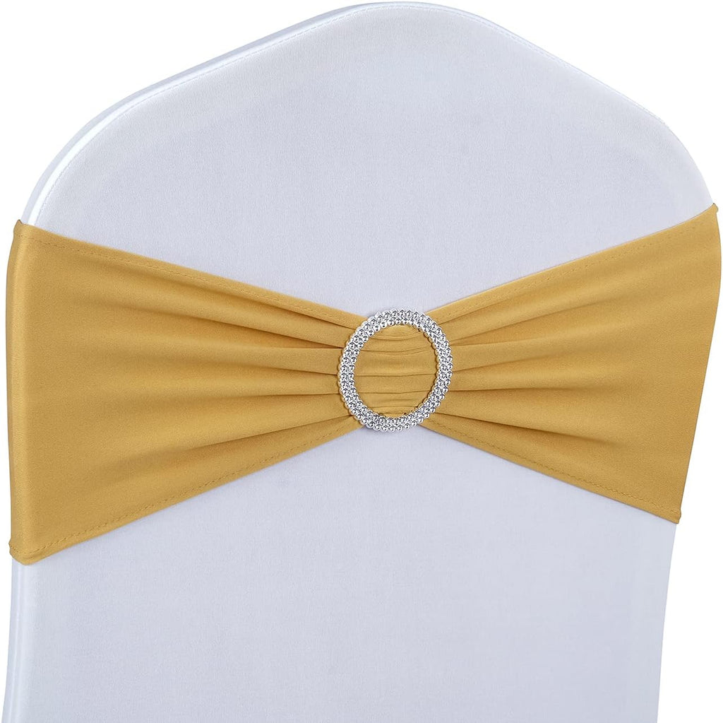 Gold Stretch Chair Sashes 50pcs with Buckle Slider